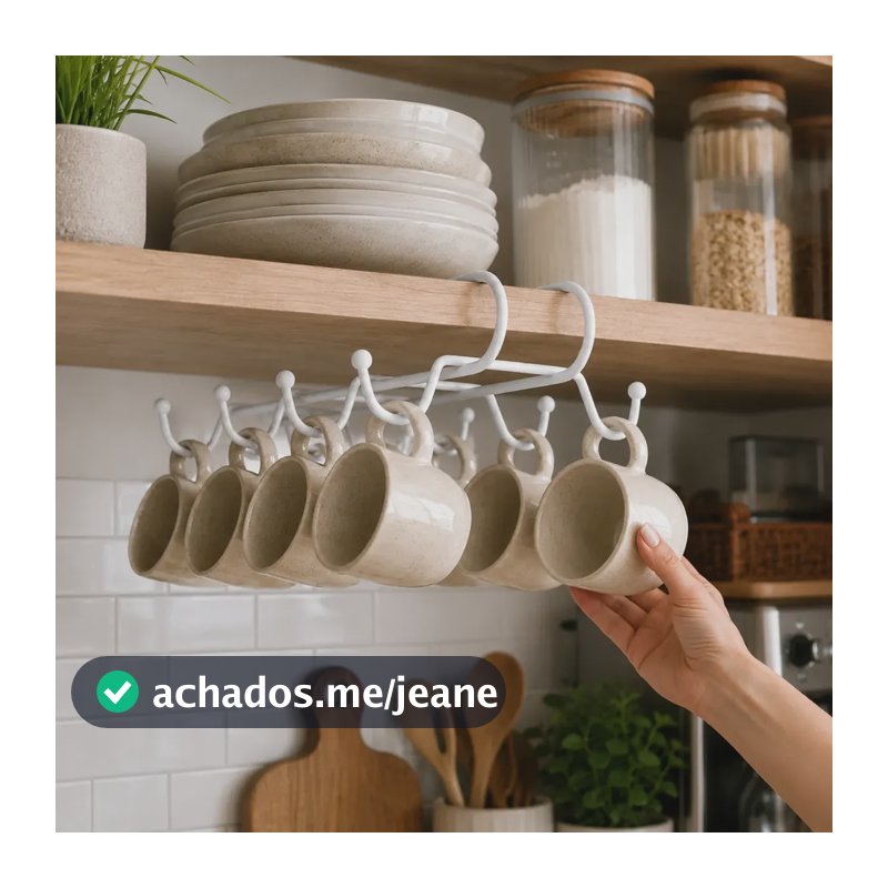 Suporte Organizador 8 Xícaras Suspenso Armário Prateleira Branco