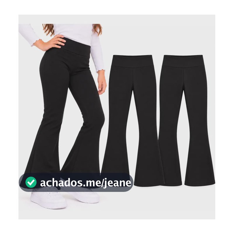 Pack 3 Calça Legging Flare Menina Fler Suplex Sem Bolso Preta 10
