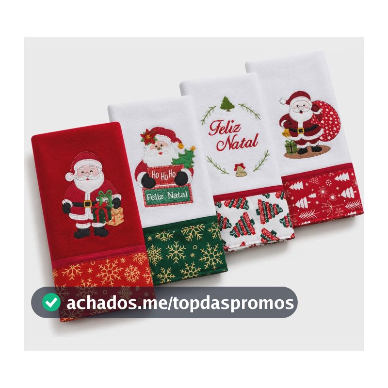 Pano De Prato Natal 100% Algodão Barrado Presenteável Kit 4 Kit 2- Feliz Natal