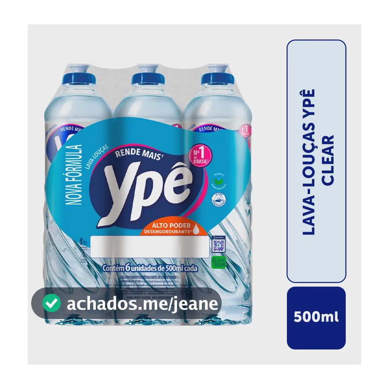 Detergente Ypê Clear 500ml Kit 6un