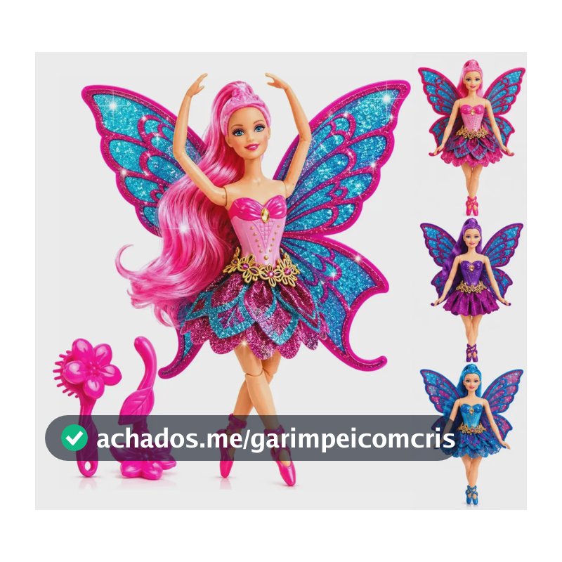 Boneca Bailarina Fada Princesa Articulada Ballet Com Asas Brilhantes Grande 30cm Colorida com Acessorios - Petite Flô