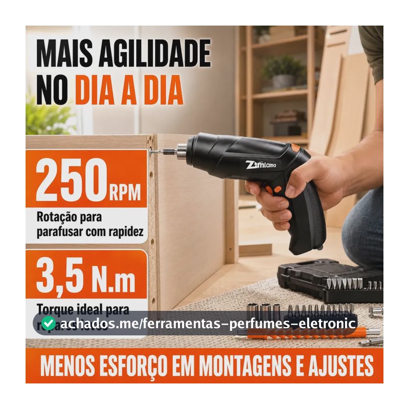 Kit Mini Parafusadeira Elétrica e Furadeira Sem Fio, 4.2V, com 47 Peças e Bateria USB – ZML-013