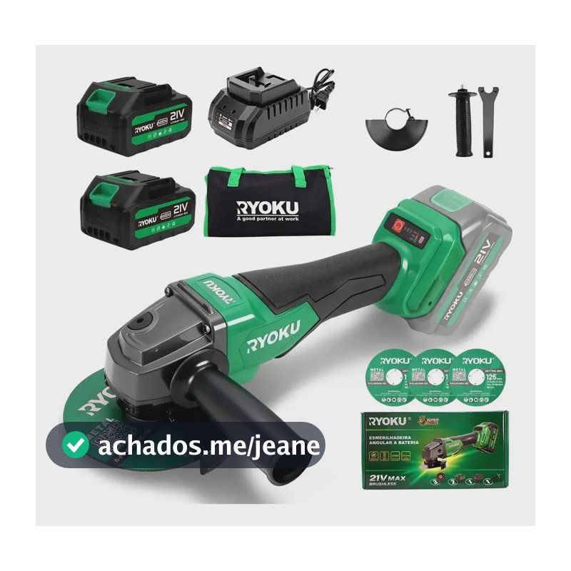 Esmerilhadeira Lixadeira Angular Brushless 2 Baterias 125mm Verde 127/220v