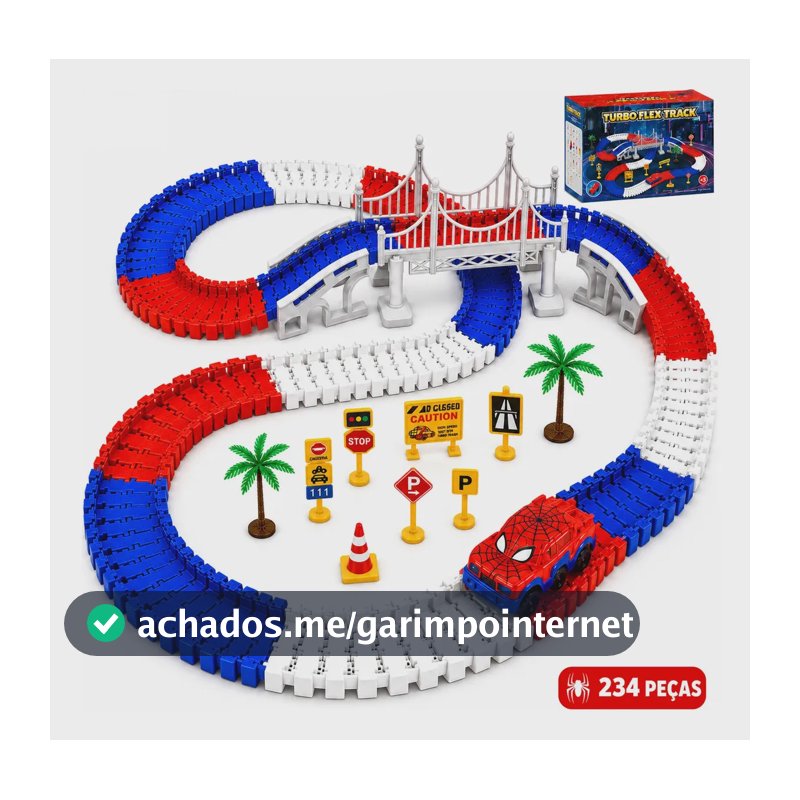 Pista de Carrinho Flexível Infantil Tema Aranha 234 Peças de Montar com Carrinho Ponte e Acessórios Pista de Corrida Circuito Infinito Brinquedo para Menino Kizumba
