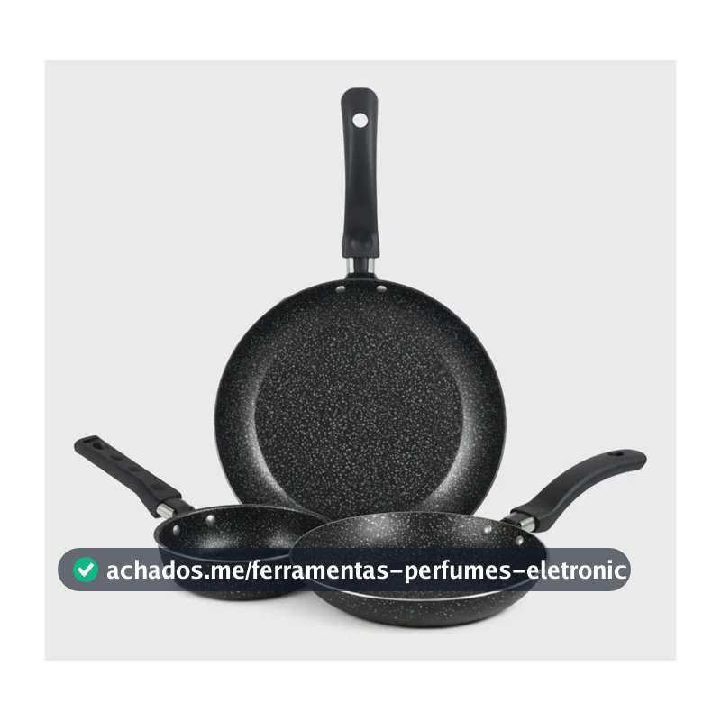Jogo De Frigideiras Francesas 3 Peças 14 18 24cm Preto Nacional