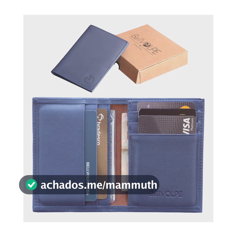 Carteira Masculina Feminina Slim Couro Legítimo Marca BellVOLPE Cor Marinho