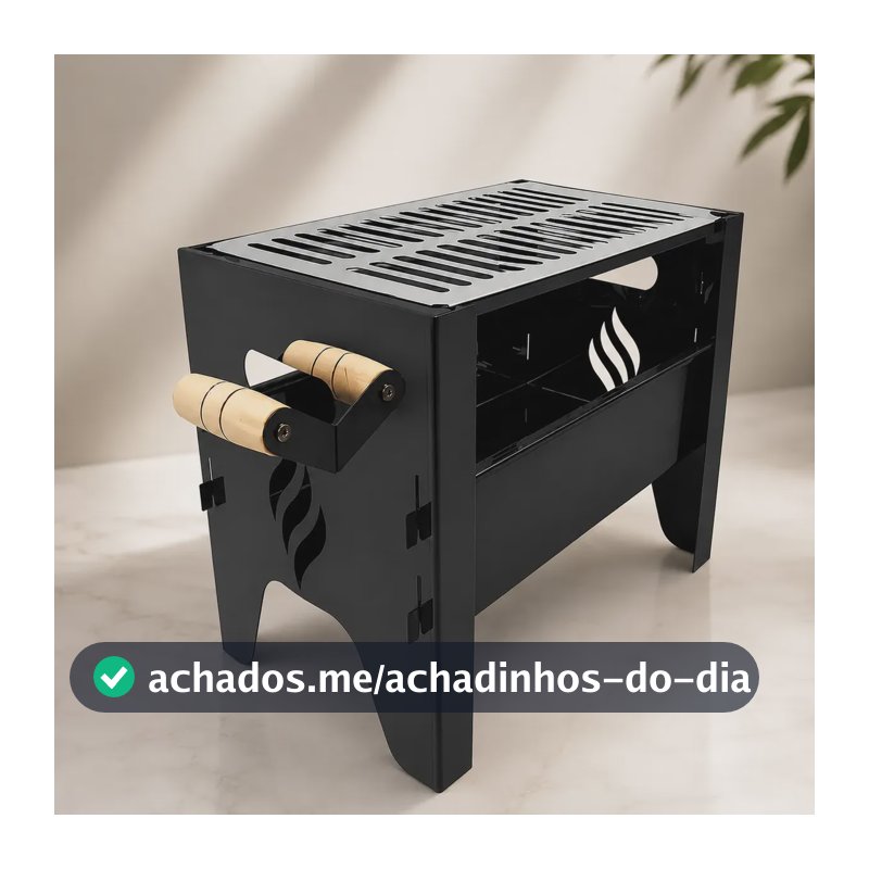 Churrasqueira Portátil A Carvão Camping Praia Dobrável Preto