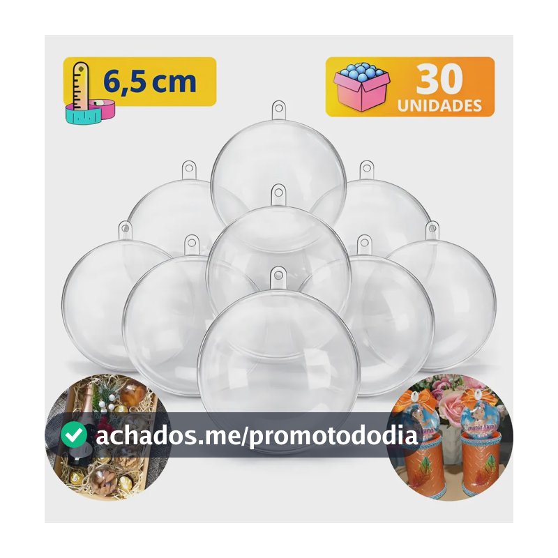 Esfera Acrílico Bola Bolinha Transparente 6,5cm 30 Unidades