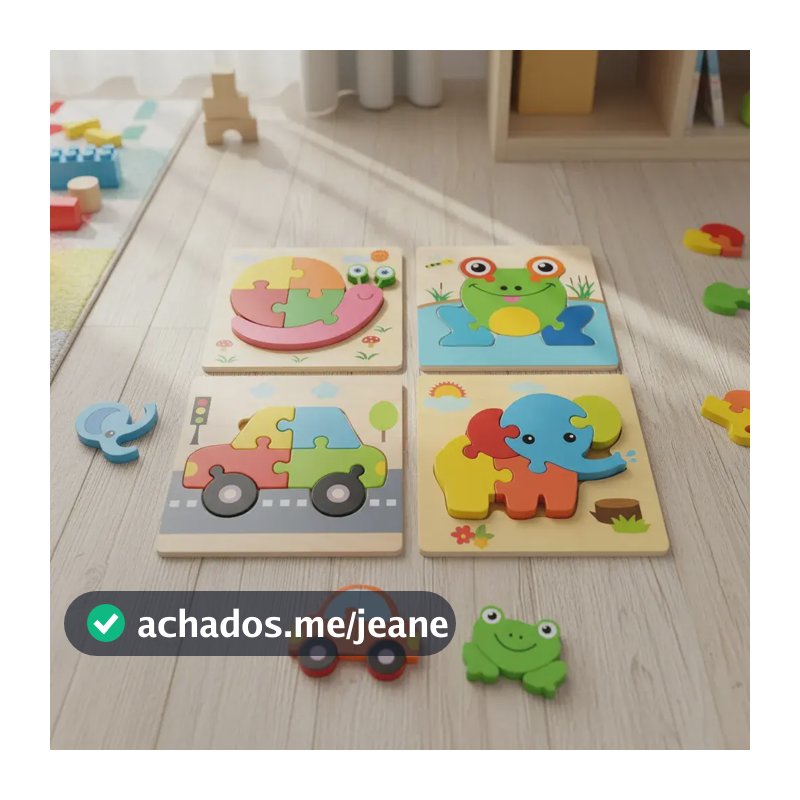 5 Quebra Cabeça Montessori Sensorial Madeira Educativo Sort