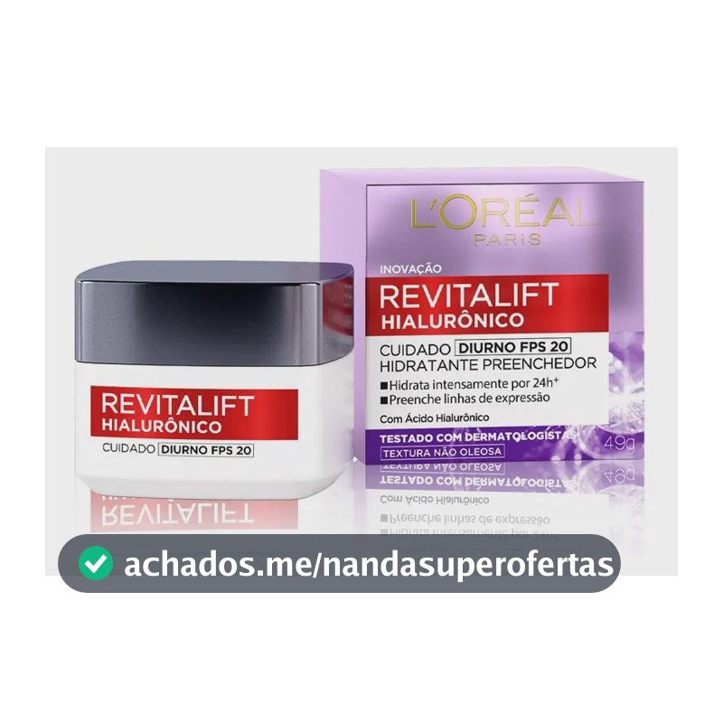 L'Oréal Paris Revitalift Hialurônico Creme Hidratante Facial Antirrugas Diurno, Reduz Linhas Finas, Uniformiza a Pele, Melhora a Textura e Firmeza, 49g