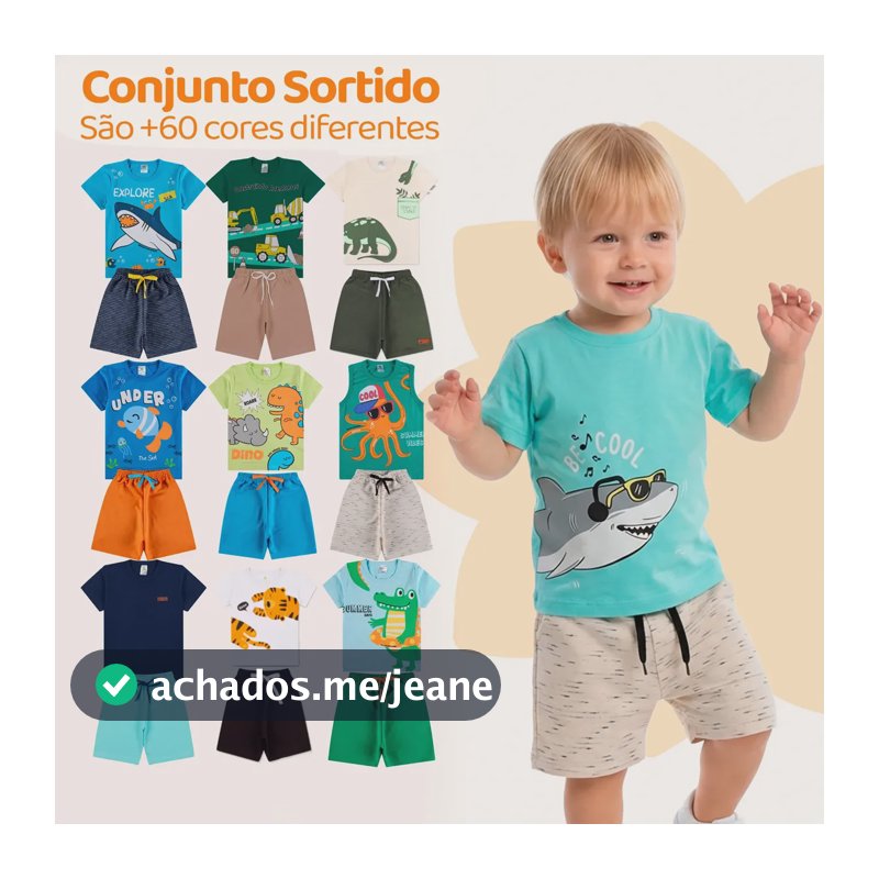 Kit Infantil 10 Peças Menino Conjunto 5 Shorts+5 Camisetas Kit 5 Conjuntos Infantil 8 Peças 3 - Veste 2 Anos