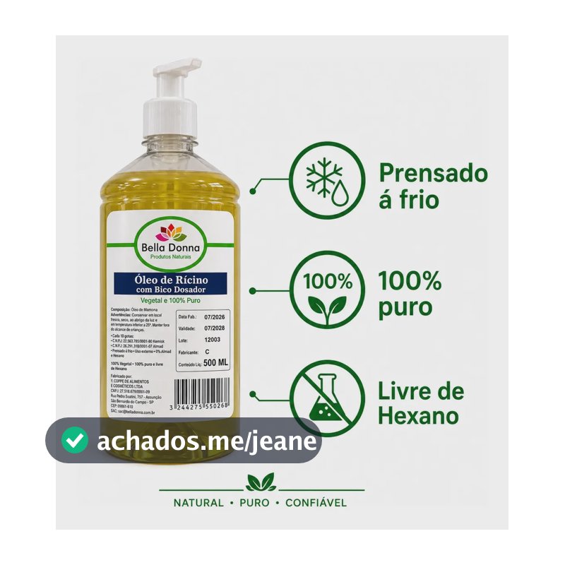 Óleo De Rícino Prensado A Frio 100% Puro 500ml C/aplicador