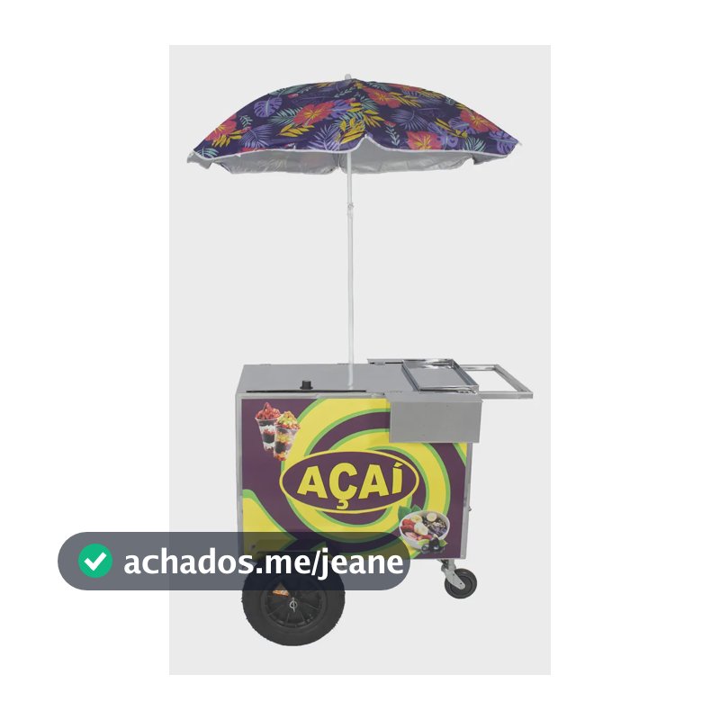R2 965 Carrinho Para Açaí Inox C/ Adesivo E Rodas E Guarda Sol
