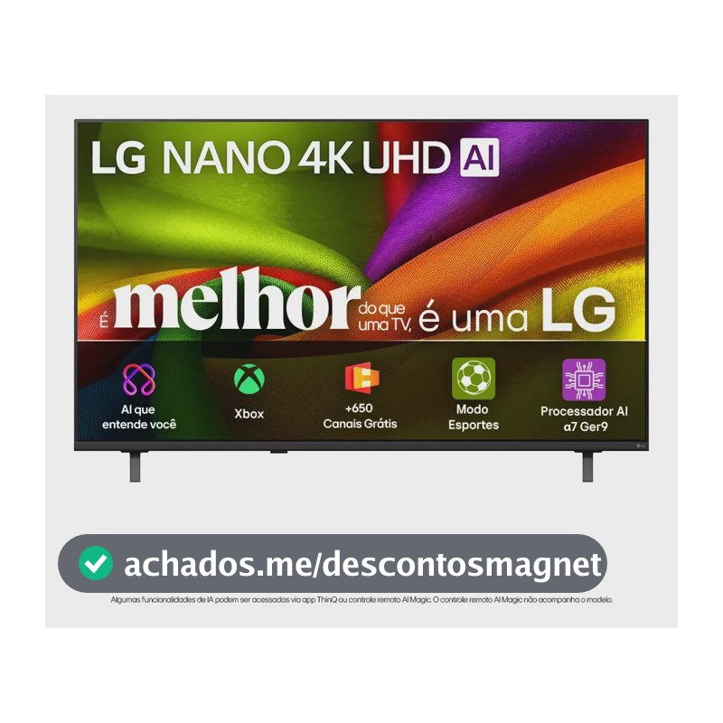 Smart TV 4K 65" LG NANO UHD AI NU850 2026 Processador α7 Ger9 HDR10 Xbox Bluetooth Wi-Fi AI Search Google Gemini webOS 26 - 65NU850BPSA