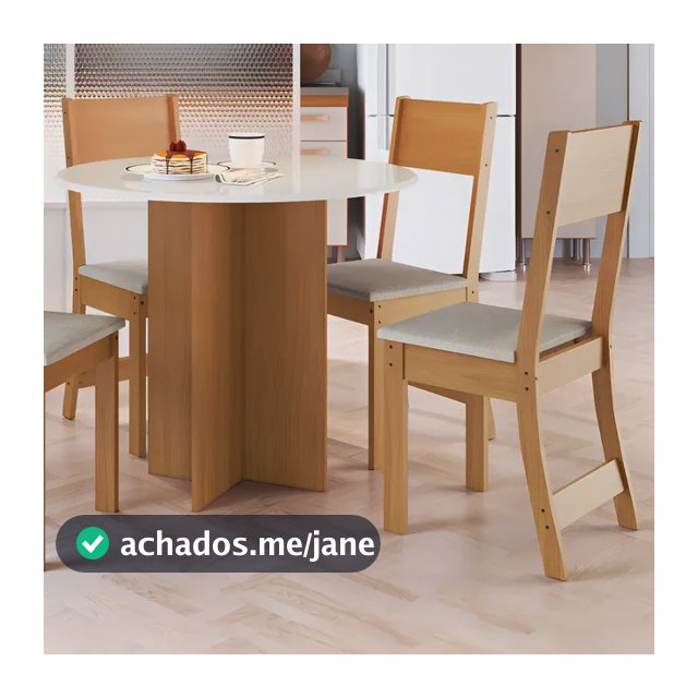 Conjunto Sala de Jantar Mesa Tampo de Madeira Fidelitá Espanha 90cm Com 4 Cadeiras Freijó/Off-White Assento Linho