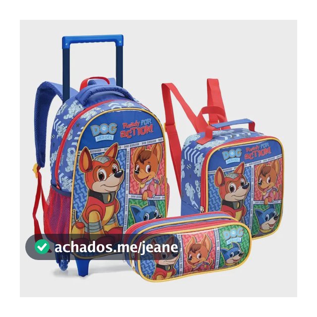 Mochila Escolar Infantil Rodinha Seanite Cachorro Azul Meninos 20L