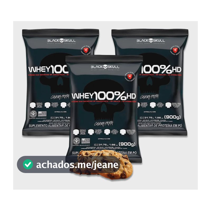 Whey Kit Black Skull 3 Unidades 900g Cada Ganho Muscular Cookies