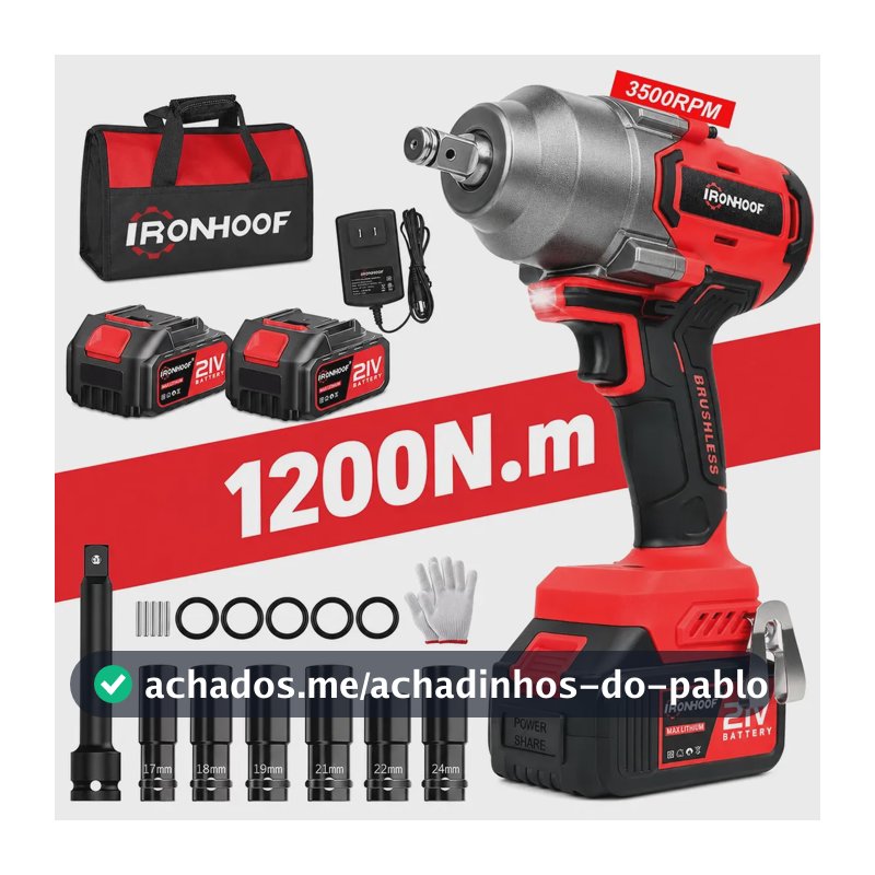 1200N Chave De Impacto Potente Brushless Profissional 2 Bateria