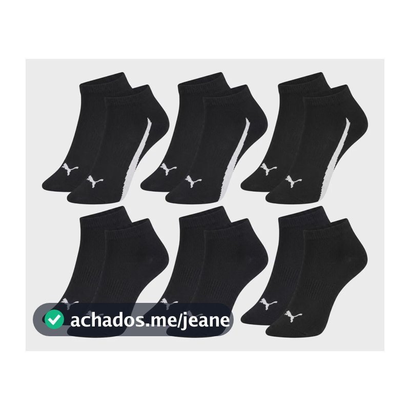 Kit 6 Pares Meia Puma Cano Curto Soquete Masculina Academia 3 Pretos - 3 Pretos/branco Meia Algodão Confortável 39-43
