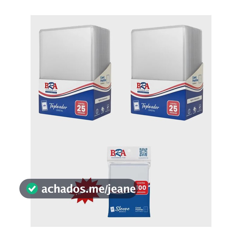 50 Toploader Cristal Bra + 100 Sleeve Pra Cards Bra Transparente
