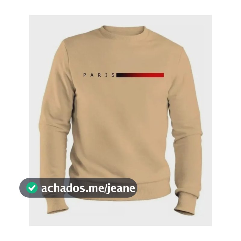 Moletom Masculino Gola Careca Flanelado Paris Suéter Frio M Bege