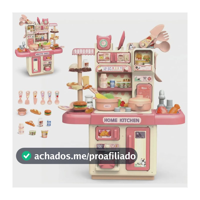 Cozinha Infantil Brinquedo Com Luz 33 Acessórios Sai Água Rosa