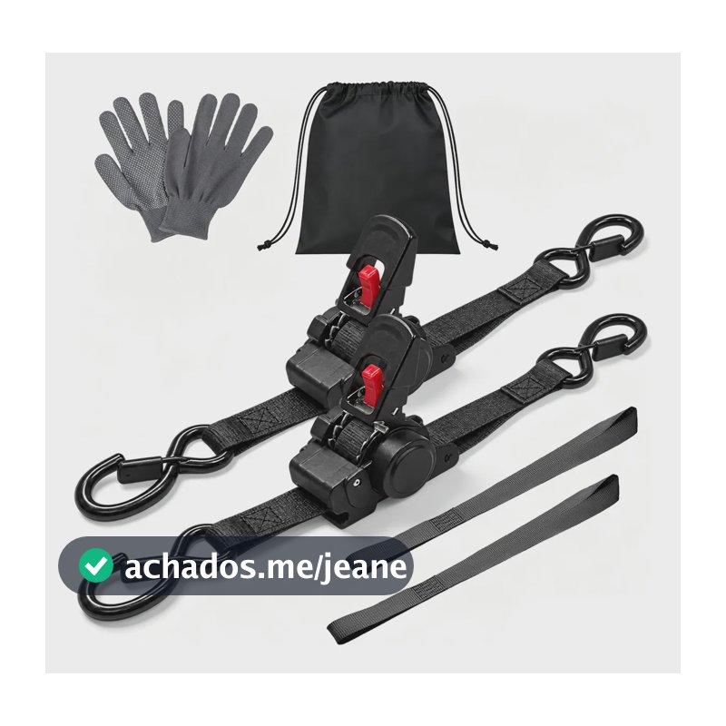 Kit Cinta Catraca Automática Retrátil 800kg Luvas Mais Bolsa Preto/2 Unidade