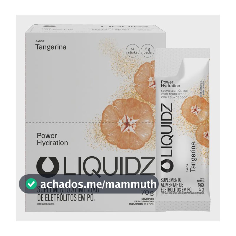 LIQUIDZ® - Eletrólitos Zero Açúcares - Sabor Tangerina - Kit 1 Caixa - 14 sachês