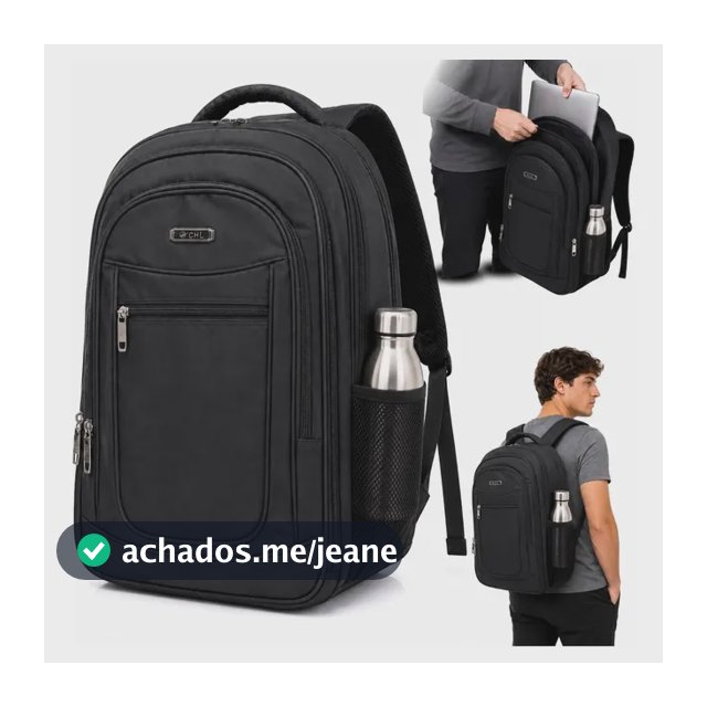 Mochila Masculina Grande Impermeável Reforçada Trabalho Alça Preto