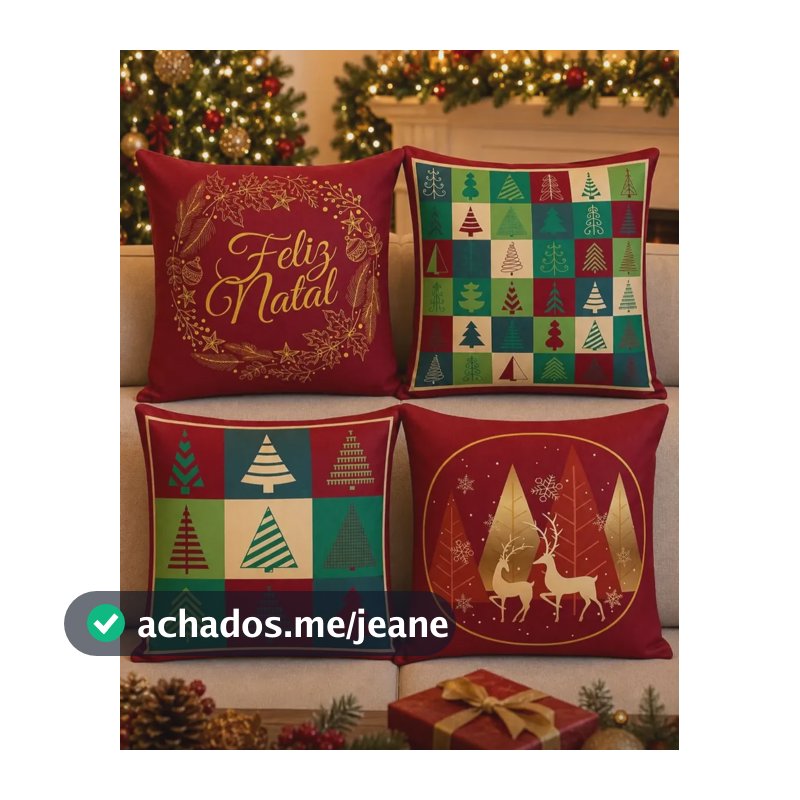 Kit 4 Capas De Almofada Estampa De Natal 42x42cm Com Ziper Estampada Foto 2 Feliz Natal