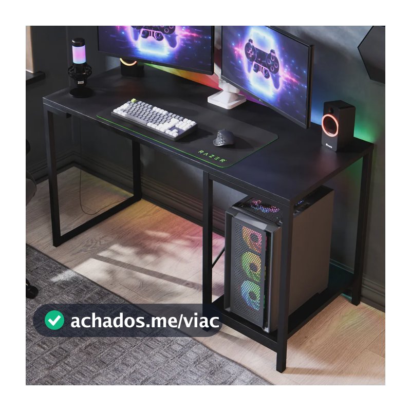 Escrivaninha Gamer Industrial De Mdf Com Prateleira Para Cpu E Estrutura De Aço Preta Preto Essenza
