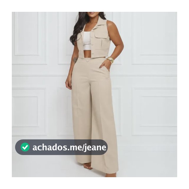 Conjunto Linho Colete E Calça Cintura Alta Elegante