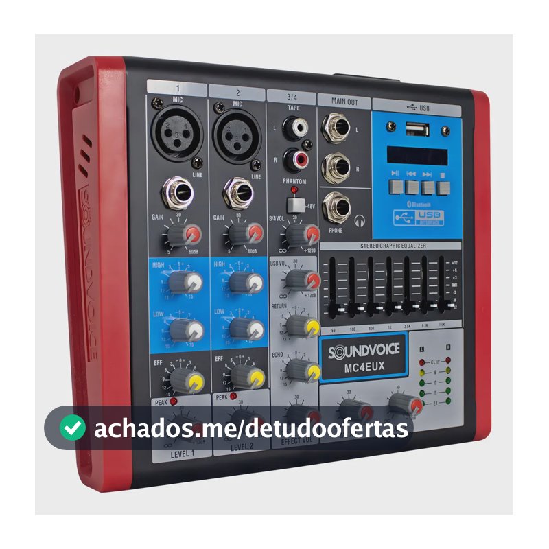 Mesa Som 4 Canais Mc4 Eux Mixer Usb Equalizador Soundvoice
