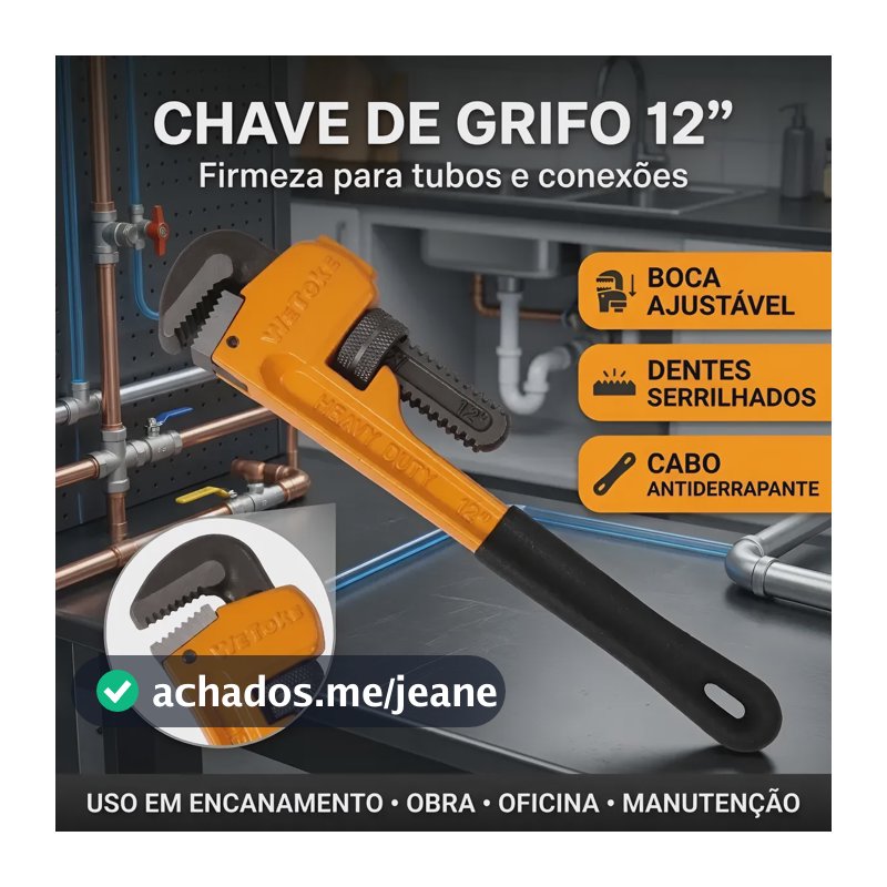 Chave De Grifo 12 Polegadas Boca Serrilhada Para Cano E Tubo Laranja