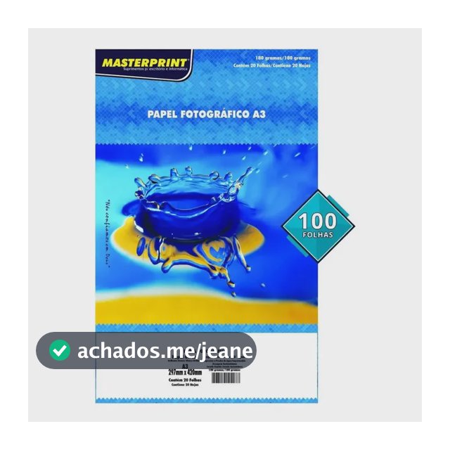 Papel Glossy 180g A3 Fotográfico Brilhante Masterprint 100fl Cor Branco
