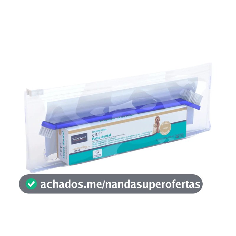 Kit Saúde Oral Virbac Pasta Cet Com Necessaire E Escova sabor frango