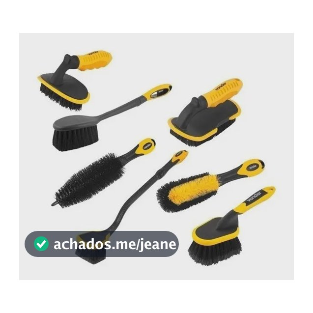 Kit De Escovas Para Lavar Rodas E Carpete C/ 7 Peças Vonder Amarelo E Preto