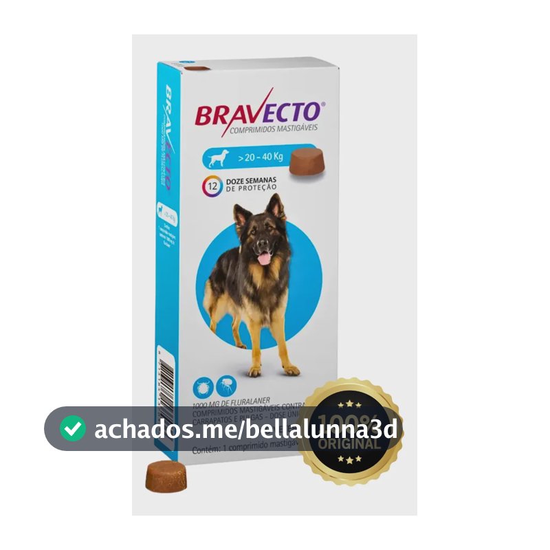 Bravecto 1000mg Cães 20 A 40kg Antipulgas Original