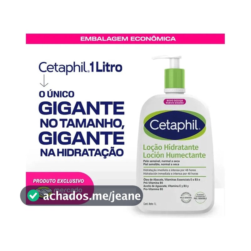 Cetaphil Loção Hidratante Corporal e Facial para Pele Sensível, Normal a Seca 1L - Hidratação 48h