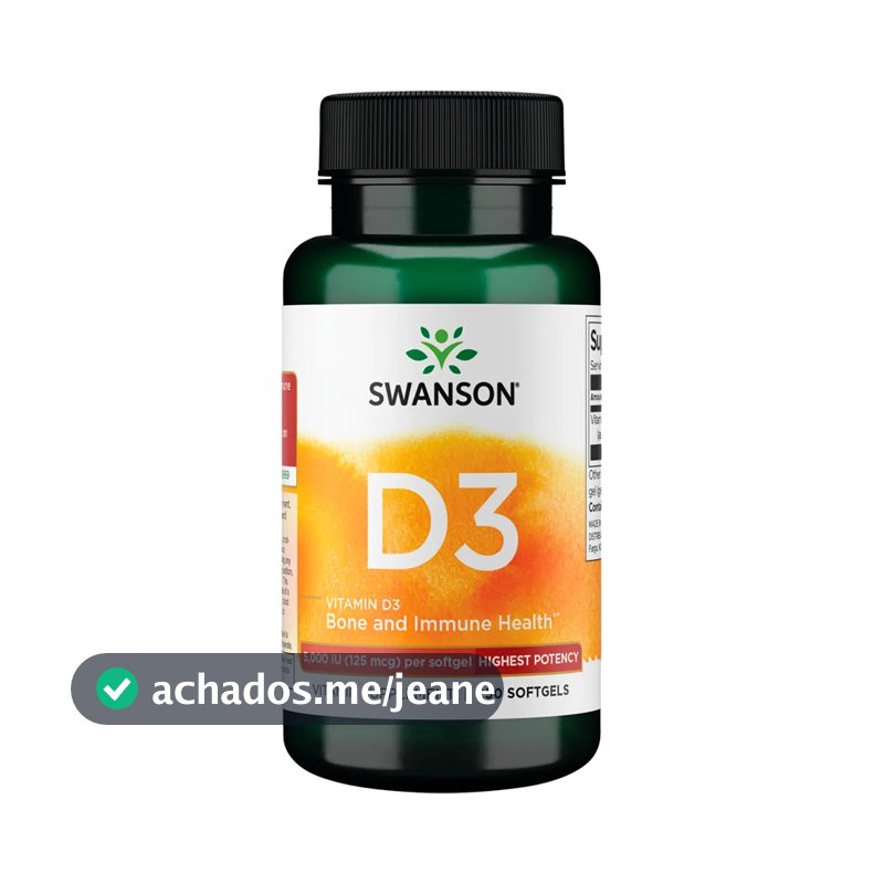 Vitamina D3 Swanson Para Ossos e Vitalidade, 5000 UI, 250 Softgels