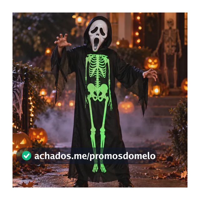 Fantasia Infantil Caveira Esqueleto Máscara Pânico Halloween Preto Único