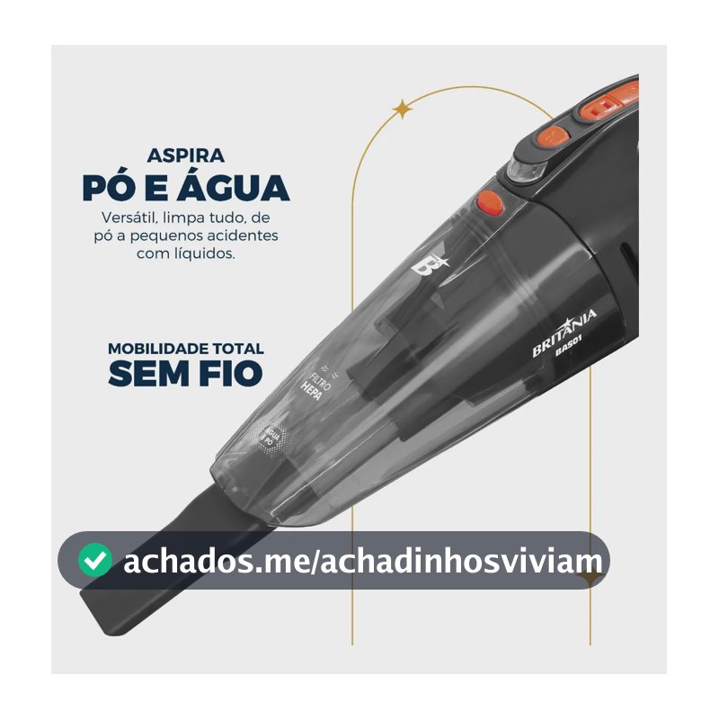 Aspirador De Pó Portátil Bas01 Pó E Água Bivolt 60w Britânia Cinza