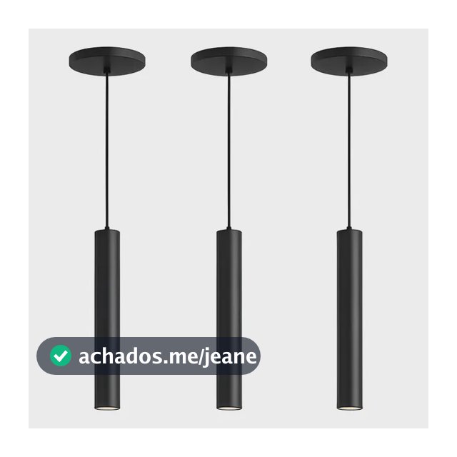 Kit 3 Luminárias Pendente Tubo Cilindro Alumínio 30cm 127/220v Preto