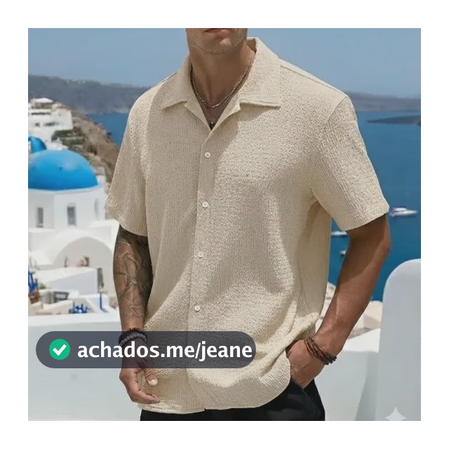 Camisa Casual Masculina Texturizada C/botões Old Money Bege Gg