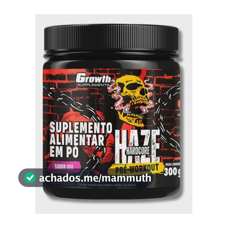 Growth Pré-treino 300g Haze Mais Energia No Treino Sabor Uva