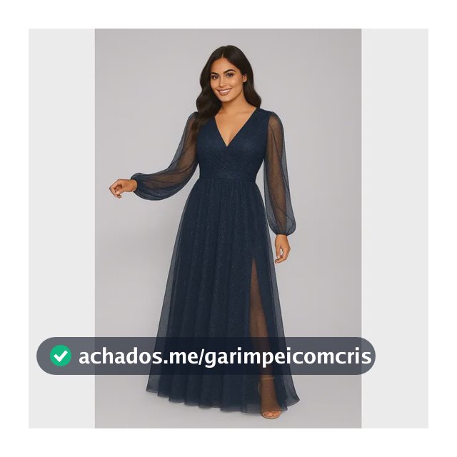 Vestido Longo Tule Brilho Com Manga E Fenda Casamento