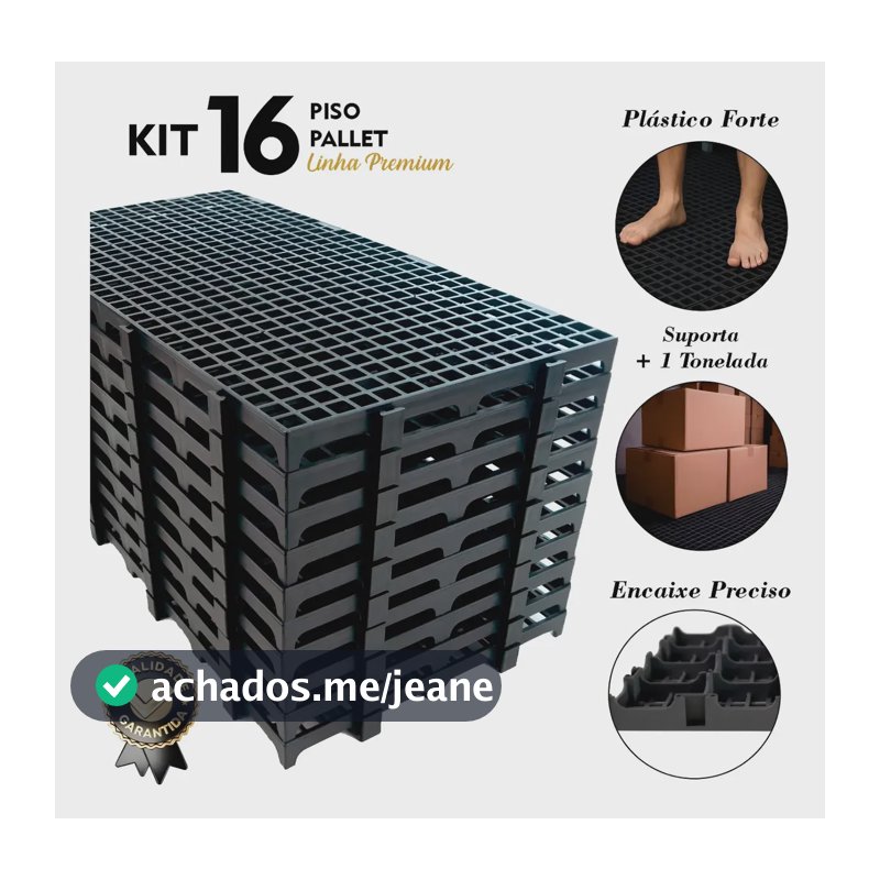 Kit 16 Peças Palete Pallet Estrado Piso Plastico 25x50x2,8cm Preto