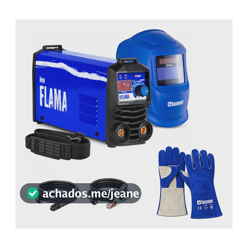Maquina De Solda Mini Flama Bivolt + Máscara E Luva Boxer Azul 127/220v