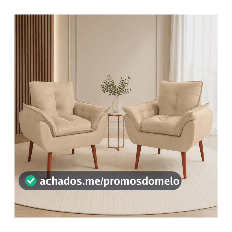 02 Poltrona Decorativa Sala Recepção Quarto Macia Bege