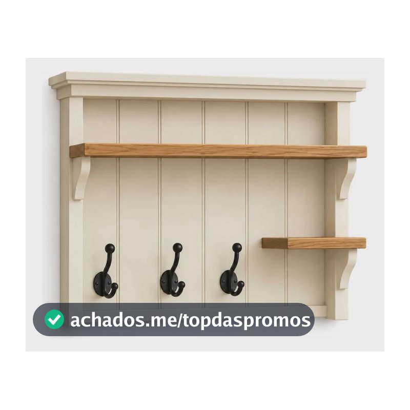 Cabideiro De Parede Farmhouse Médio Bege 2 Prateleiras Bege